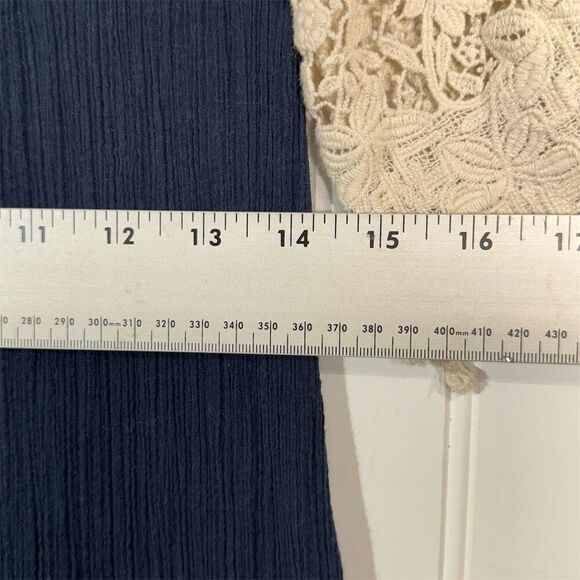 Solitaire Swim Navy Blue Boho Crochet Lace Dress | Cottagecore Festival Tunic L - Picture 4 of 9